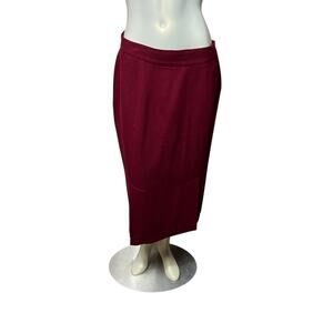 Pan-Ter Burgundy Wool Midi Skirt Vintage Classic A-Line Side Slit Elegant